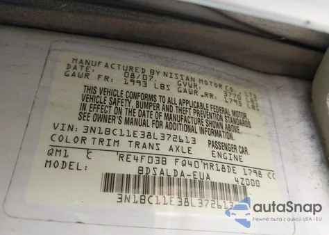 2008 Nissan Versa 1.8S z USA, uszkodzony, nr VIN 3N1BC11E38L372613